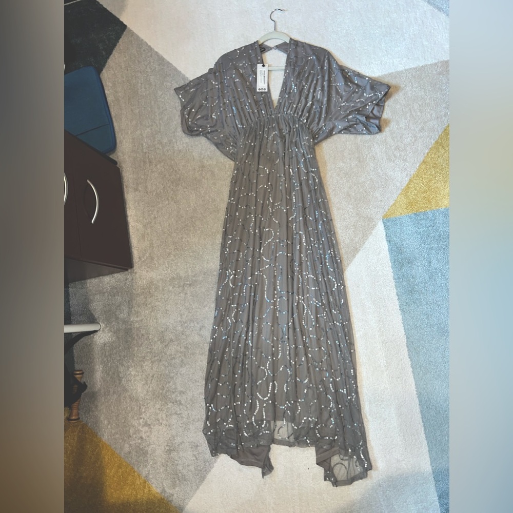 Boohoo NWT Boutique All Sequin Open Back Maxi Dress